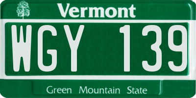 VT license plate WGY139