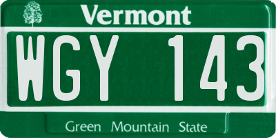 VT license plate WGY143