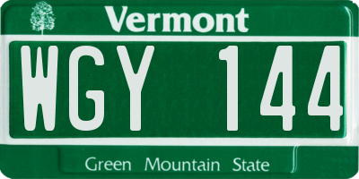 VT license plate WGY144