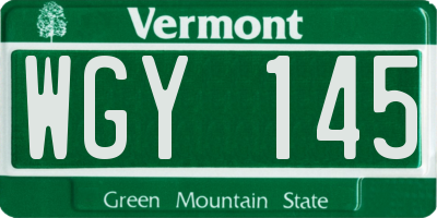 VT license plate WGY145