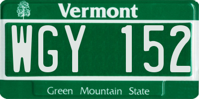VT license plate WGY152