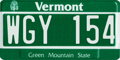 VT license plate WGY154