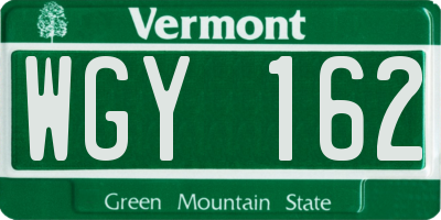 VT license plate WGY162