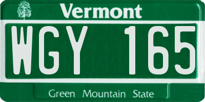 VT license plate WGY165