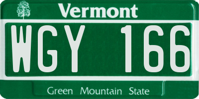 VT license plate WGY166