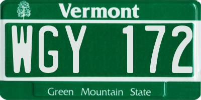 VT license plate WGY172