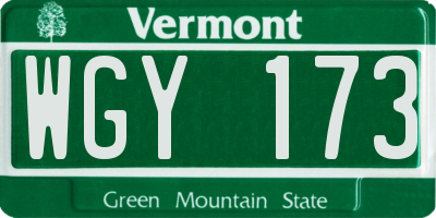 VT license plate WGY173
