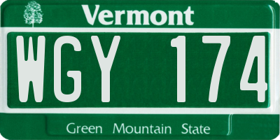 VT license plate WGY174
