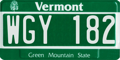 VT license plate WGY182