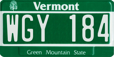 VT license plate WGY184