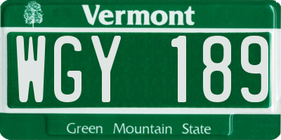 VT license plate WGY189