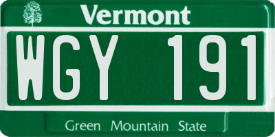 VT license plate WGY191