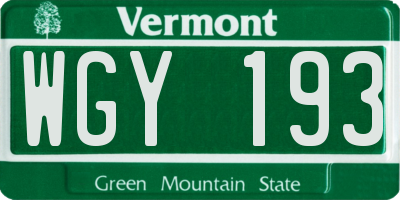 VT license plate WGY193