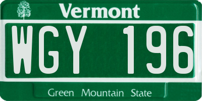 VT license plate WGY196