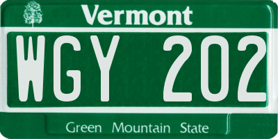 VT license plate WGY202