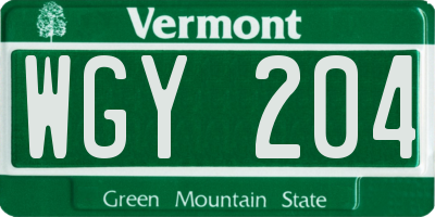VT license plate WGY204