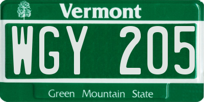 VT license plate WGY205