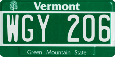 VT license plate WGY206