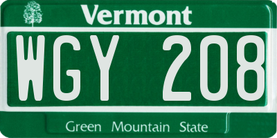 VT license plate WGY208
