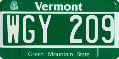 VT license plate WGY209