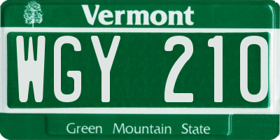 VT license plate WGY210