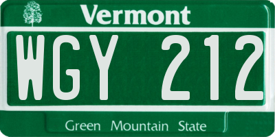 VT license plate WGY212