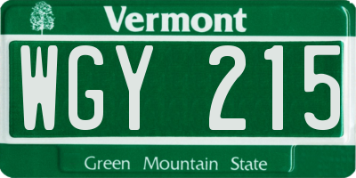 VT license plate WGY215