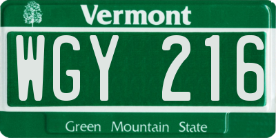 VT license plate WGY216