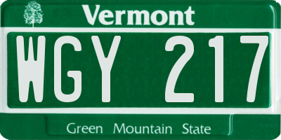 VT license plate WGY217
