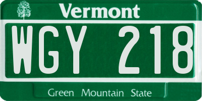 VT license plate WGY218