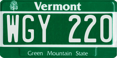 VT license plate WGY220