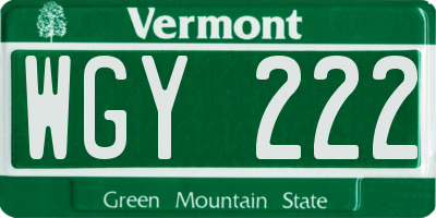 VT license plate WGY222