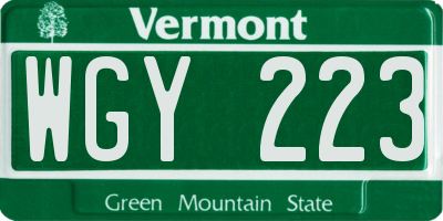 VT license plate WGY223