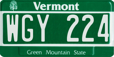 VT license plate WGY224