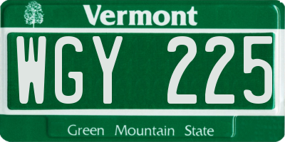 VT license plate WGY225