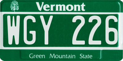 VT license plate WGY226
