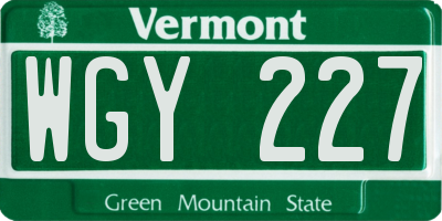 VT license plate WGY227