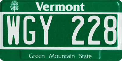 VT license plate WGY228