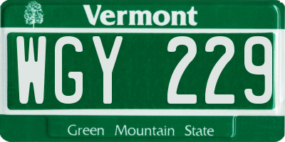 VT license plate WGY229