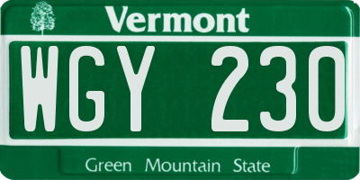 VT license plate WGY230