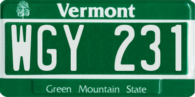 VT license plate WGY231