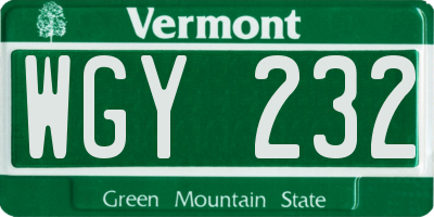 VT license plate WGY232