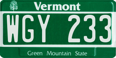 VT license plate WGY233