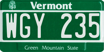 VT license plate WGY235