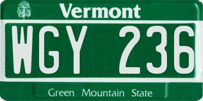 VT license plate WGY236