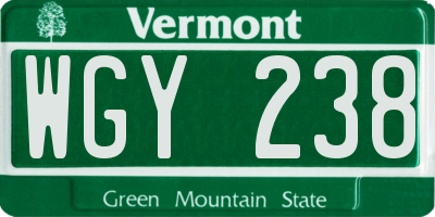 VT license plate WGY238