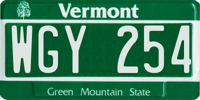 VT license plate WGY254