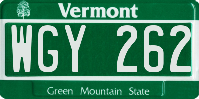 VT license plate WGY262