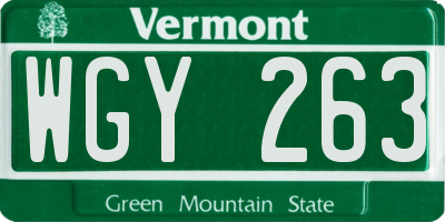 VT license plate WGY263