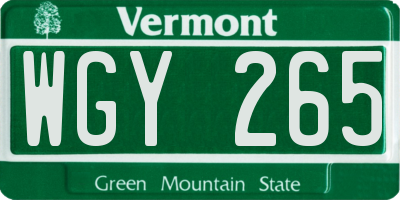 VT license plate WGY265